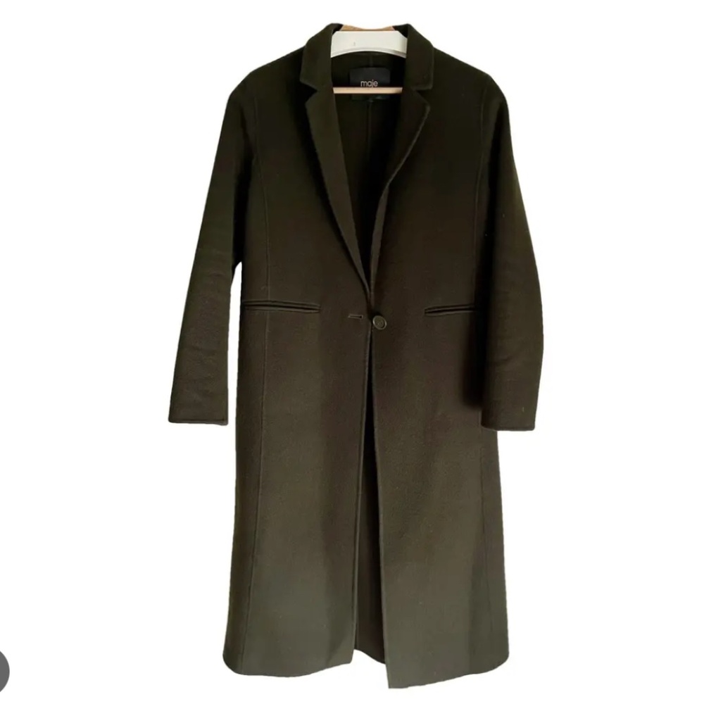 Maje long khaki coat Size 36 Slim fit